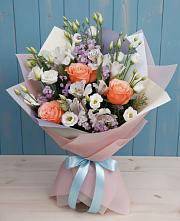 Букет цветов из:  Лизиантусы, Розы, Альстромерии и Гипсофила #REPLACE_PRED# Тульском Республика Адыгея