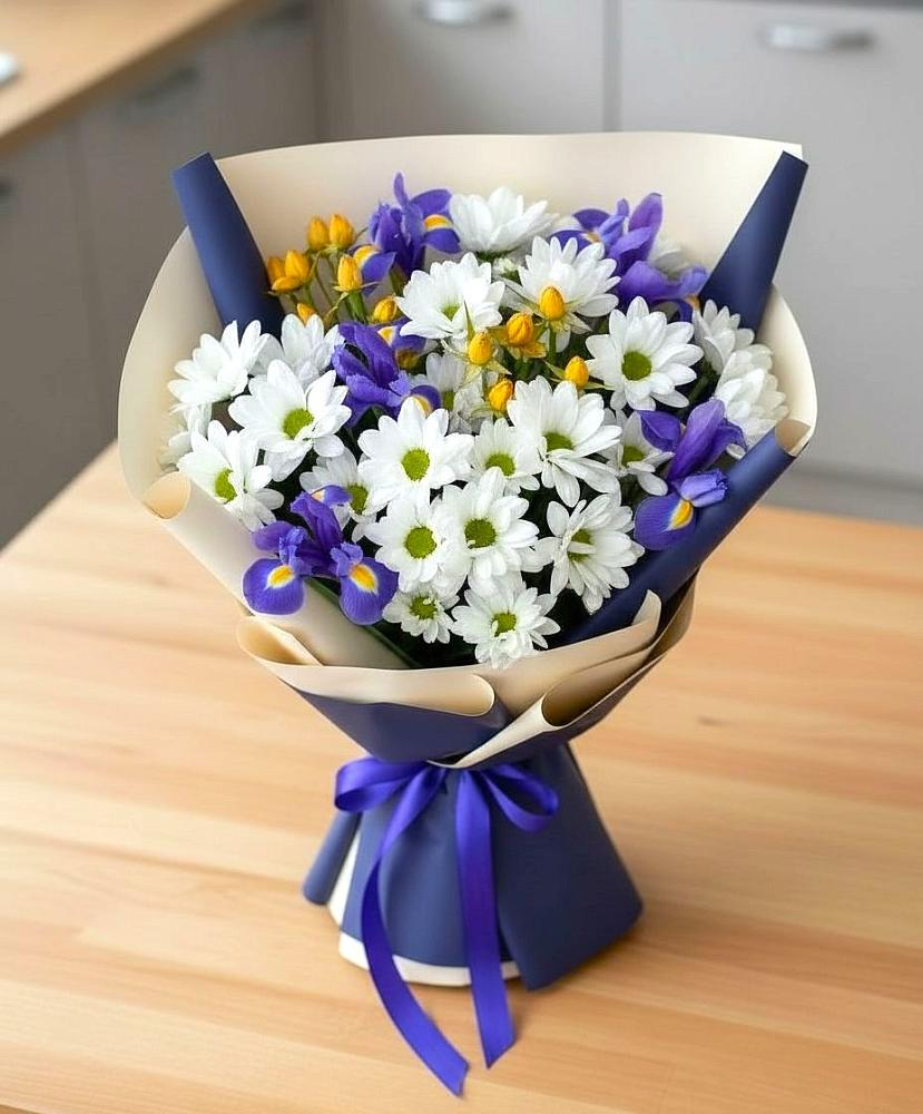 Букет цветов из: Розы, Ирисы и Хризантемы в Тульском Республика Адыгея