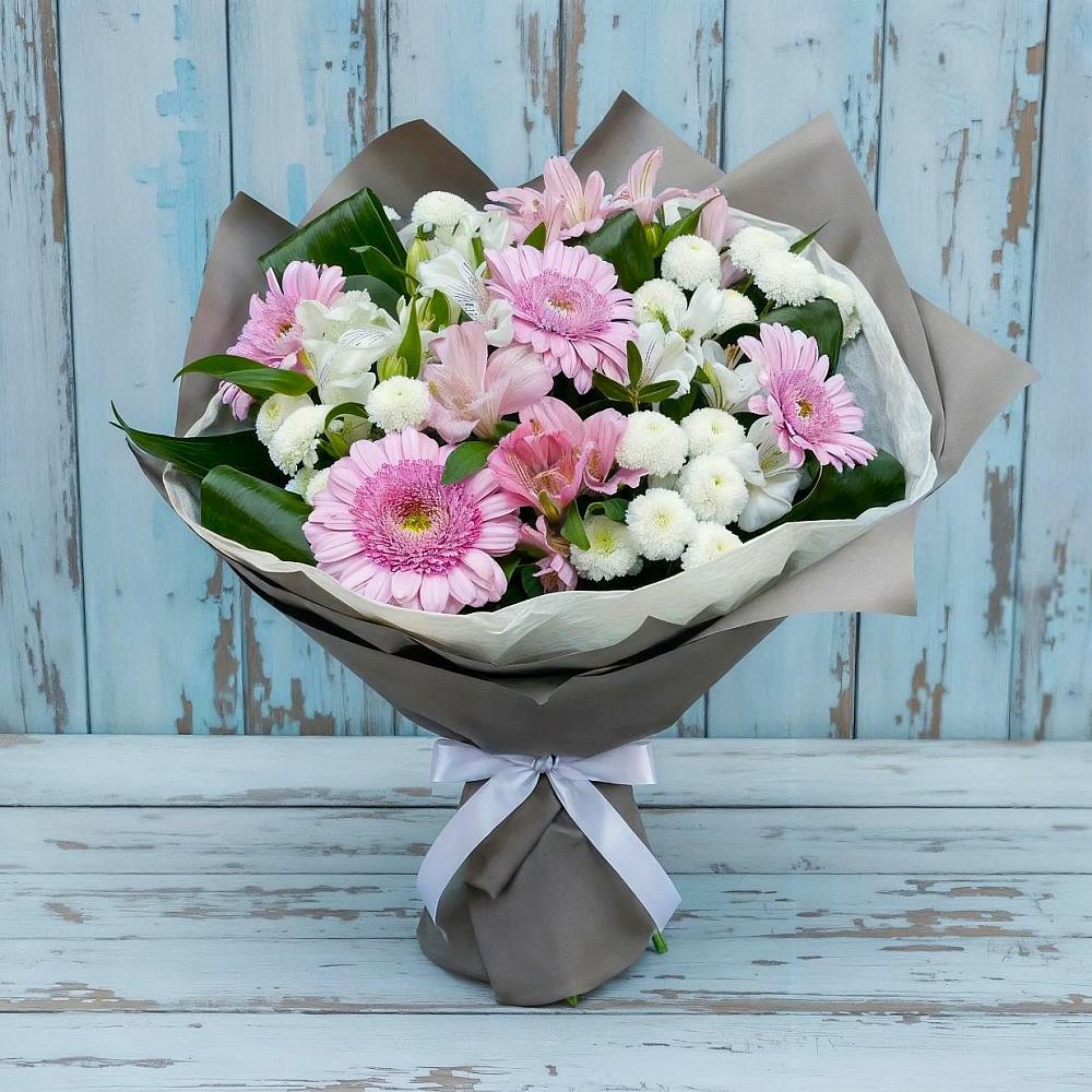 Букет цветов из: Герберы, Альстромерии и Хризантемы в Тульском Республика Адыгея