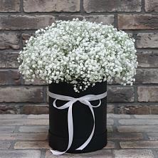 Цветочная композиция из Гипсофила в шляпной коробке в Тульском Республика Адыгея