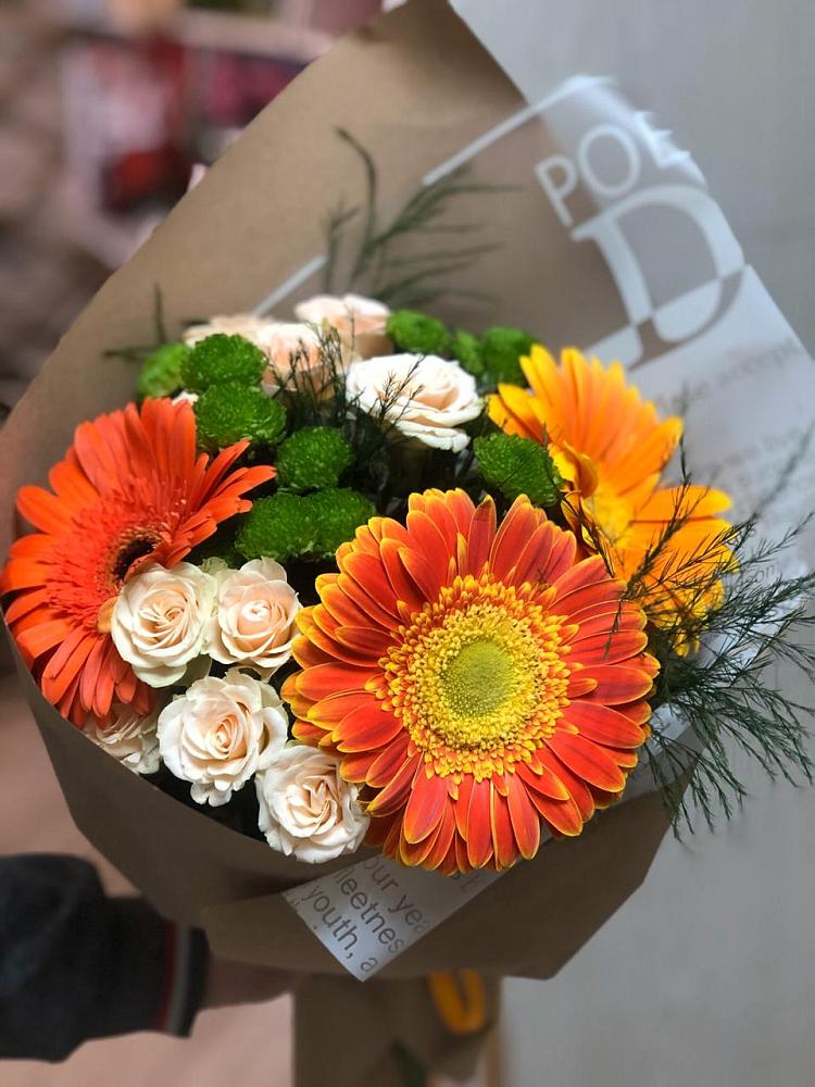 Букет цветов из: Герберы, Хризантемы и Розы в Тульском Республика Адыгея